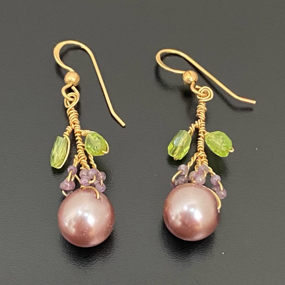 Handmade 14/20 GF Gold-filled Faux Pearl Wire Wrap Beaded Drop Earrings 4g - Picture 5 of 12